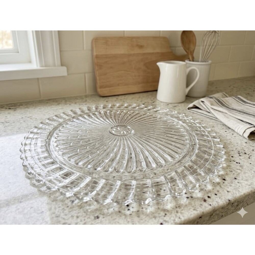 VINTAGE Federal Pressed Glass‎ Footed Cake Plate Clear Glass 11.25"